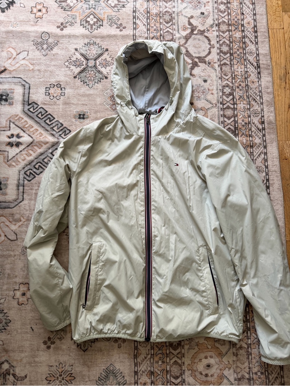 Tommy Hilfiger Men's Light Beige Hooded Windbreaker Jacket